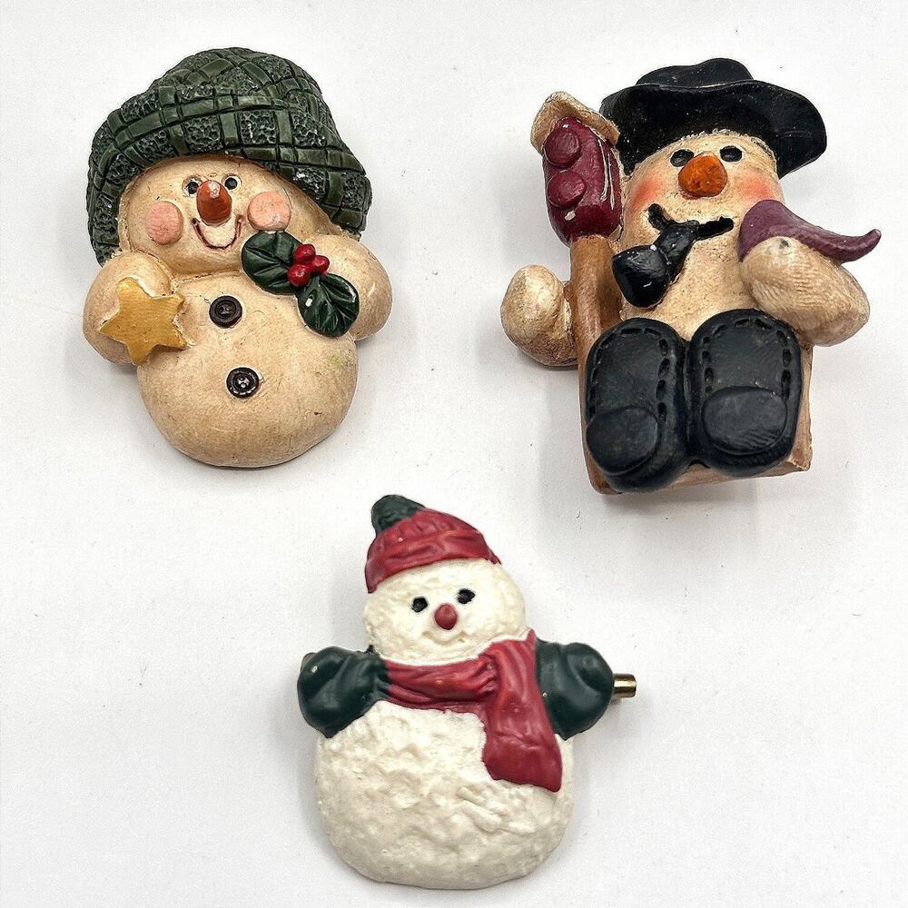 Vintage 90s Snowman Brooch Set Painted Winter Holiday Pins Fashion Jewelry Y2K